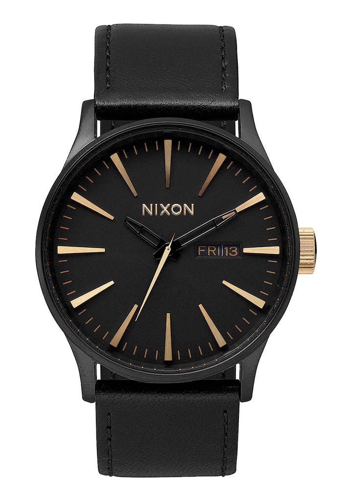 Gold black leather watch new arrivals