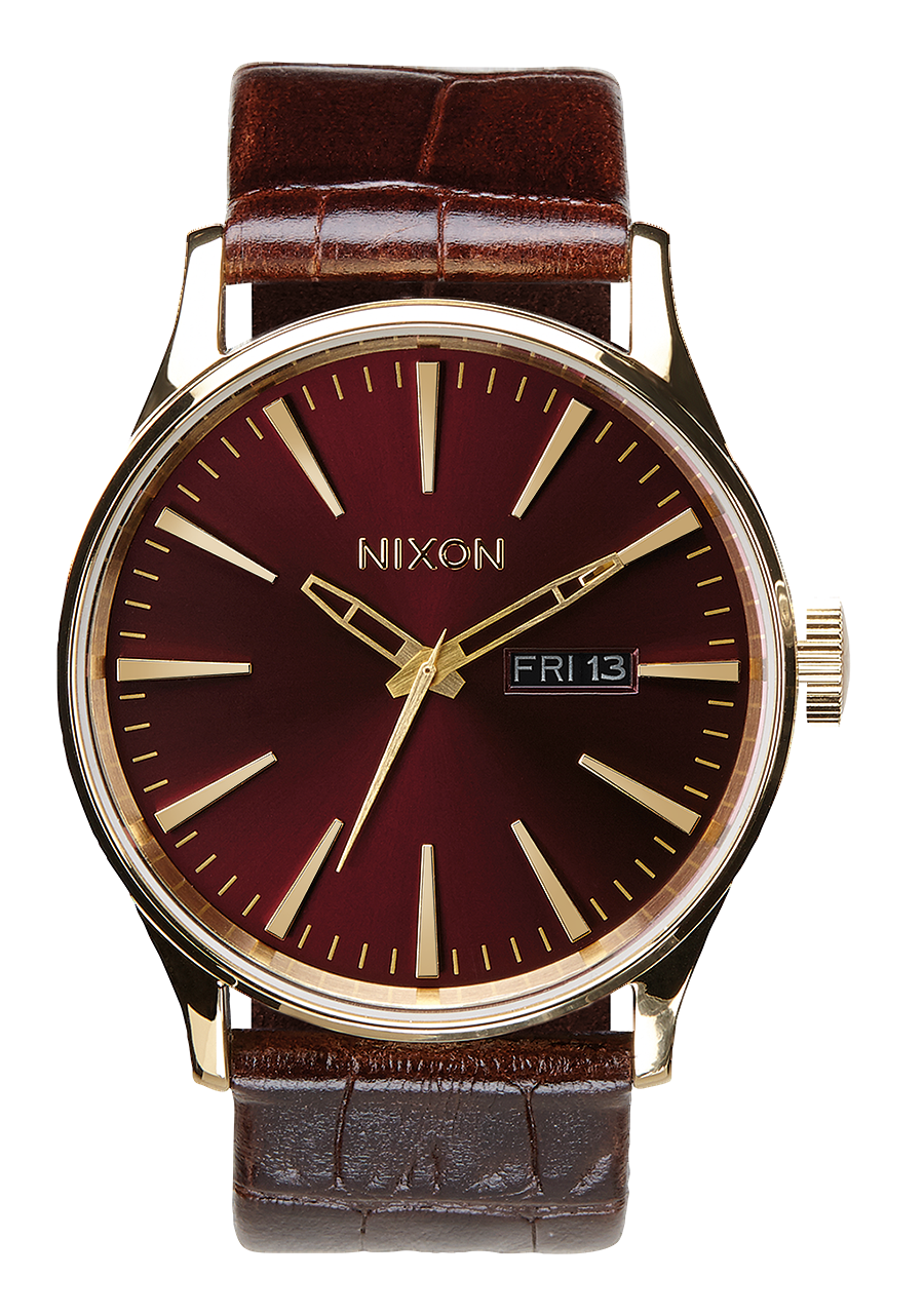 Sentry Leather Watch | Gold / Oxblood Sunray / Brown Gator | Men's