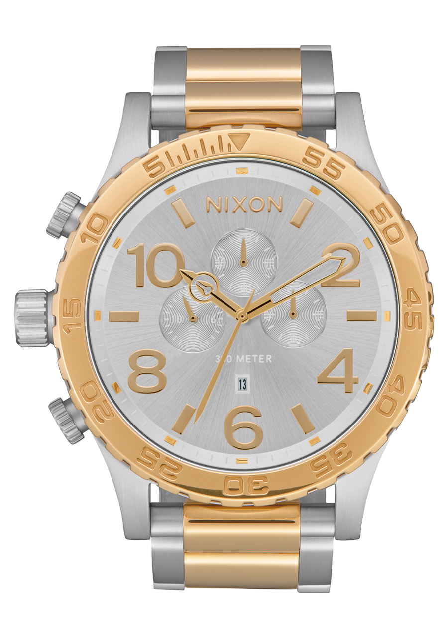 51-30 Chrono Watch | Silver / Gold | Men's Stainless Steel – Nixon CA 51-30 Chrono Watch | Silver / Gold | Men's Stainless Steel – Nixon CA