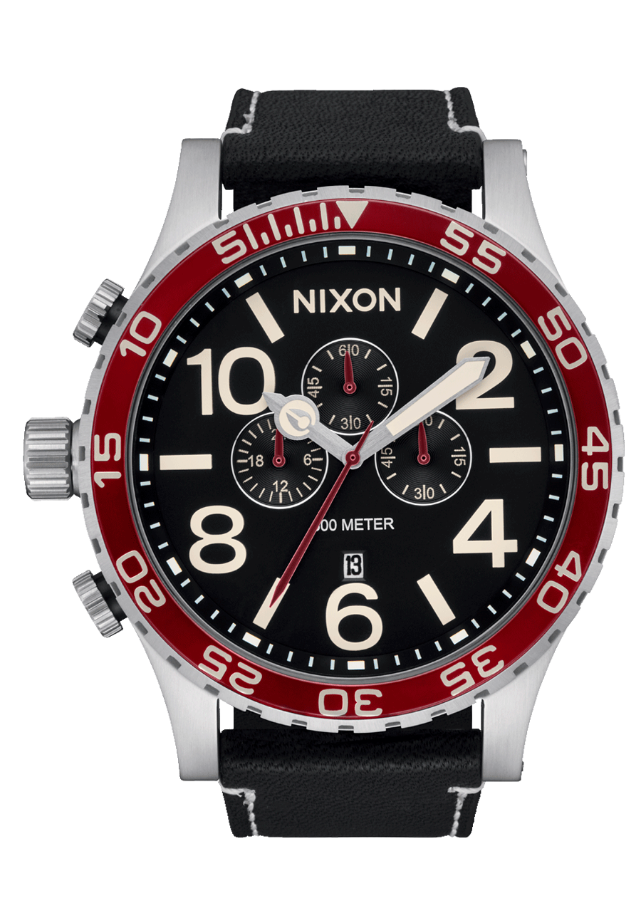 51-30 Chrono Leather Watch | Silver / Black / Cranberry | Men's 51-30 Chrono Leather Watch | Silver / Black / Cranberry | Men's