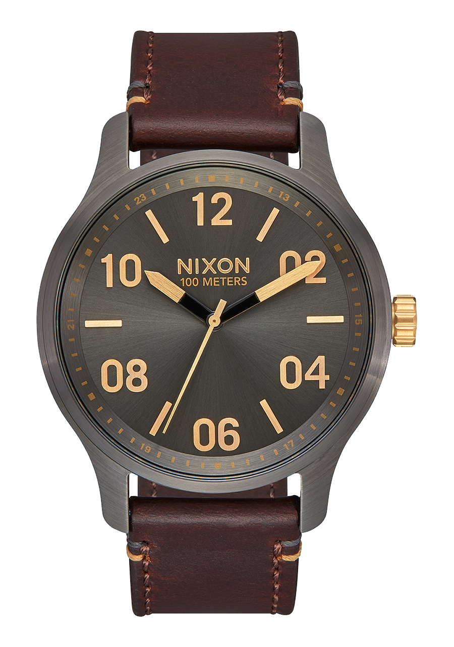 Patrol Leather Watch | Gunmetal / Gold | Men's Leather – Nixon CA