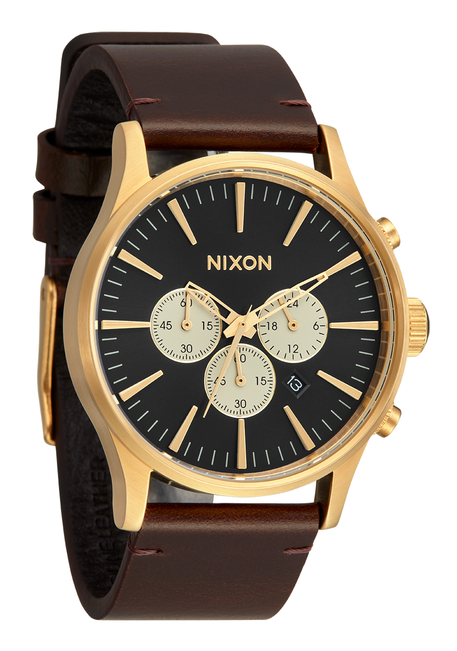 Sentry Chrono Watch Gold Indigo Brown Men s Leather Nixon CA