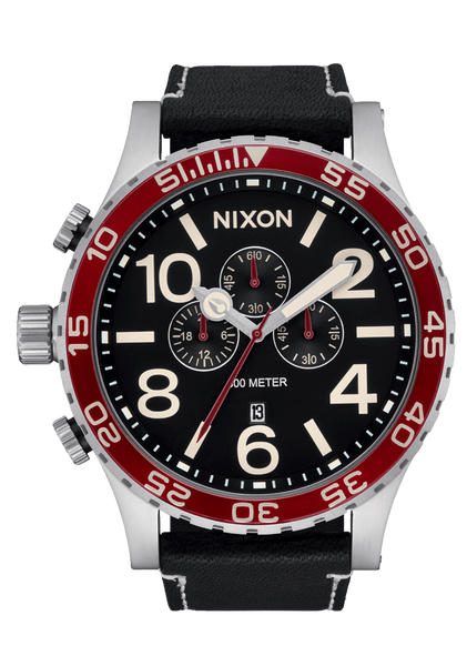 51-30 Chrono Leather Watch | Silver / Black / Cranberry | Men's 51-30 Chrono Leather Watch | Silver / Black / Cranberry | Men's