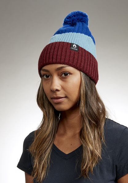 Schrader Pom Beanie - Dark Cherry / Blue View 5