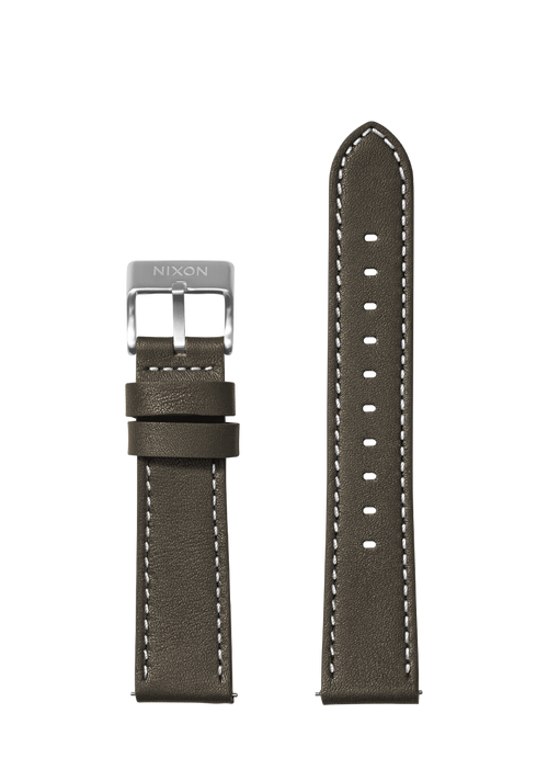 20mm Stitched Leather Band - Vert olive