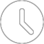 A simple grey outline of a clock face with hands indicating a time.