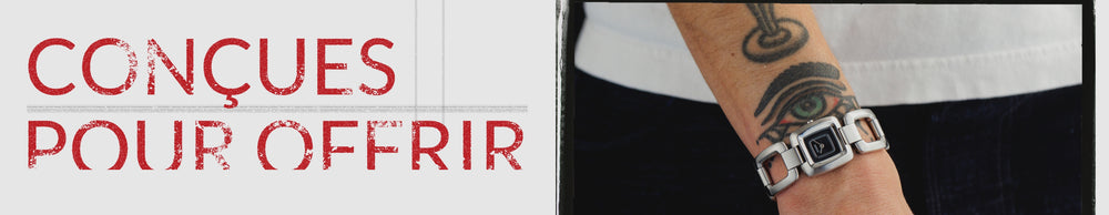 quick mp4 going through different images of people wearing nixon watches with Built to Gift in French written in red on the left.